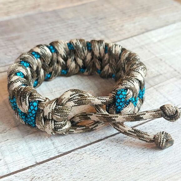 Handmade Paracord Bracelet Adjustable Unisex Turquoise Diamond Brown Desert Camo - Picture 3 of 3